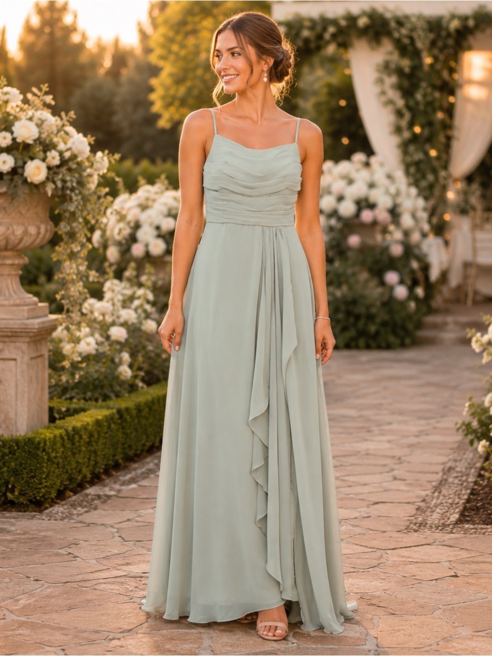 Wear Your Love Sage Green Chiffon Formal Gown Size 0 NWT Corset Back
